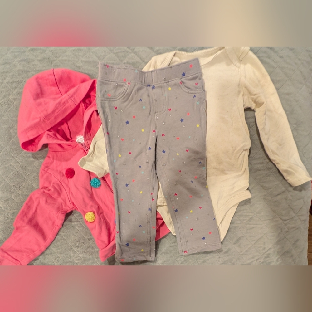 24M Colorful Star Print Gray Jeggings, A Hoodie, And A Bodysuit